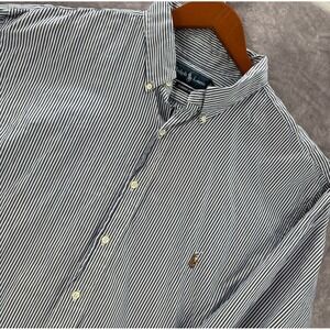 Ralph Lauren Shirt Mens 18.5 36/37 Tall Stripe Flesh Pony VTG Long Sleeve